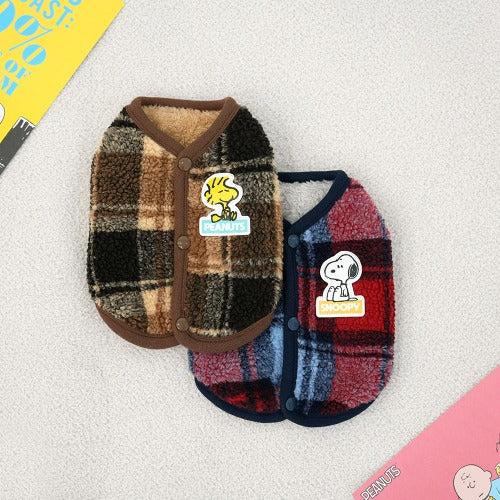 Snoopy史努比 Peanuts 格紋 Dumble 馬甲 棕色3XL- ParisDog- MorPetPet